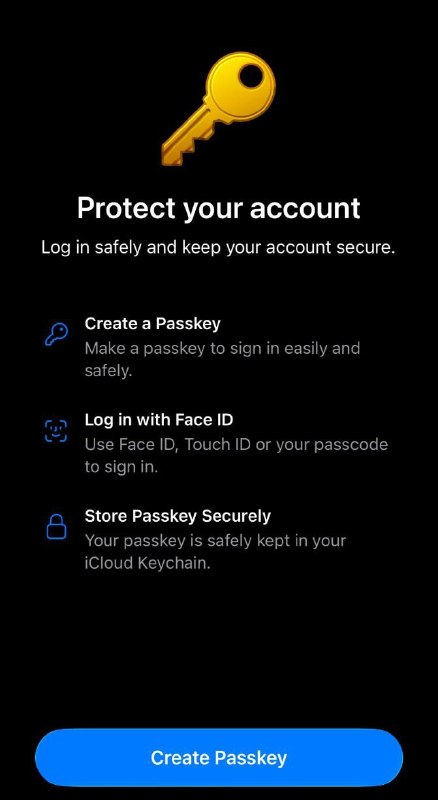 目前 Telegram 通行密钥已上线，已经支持 passkey 登陆